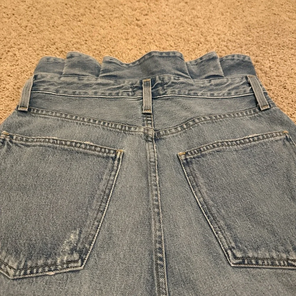 Agolde Blue long length High-Waisted denim shorts